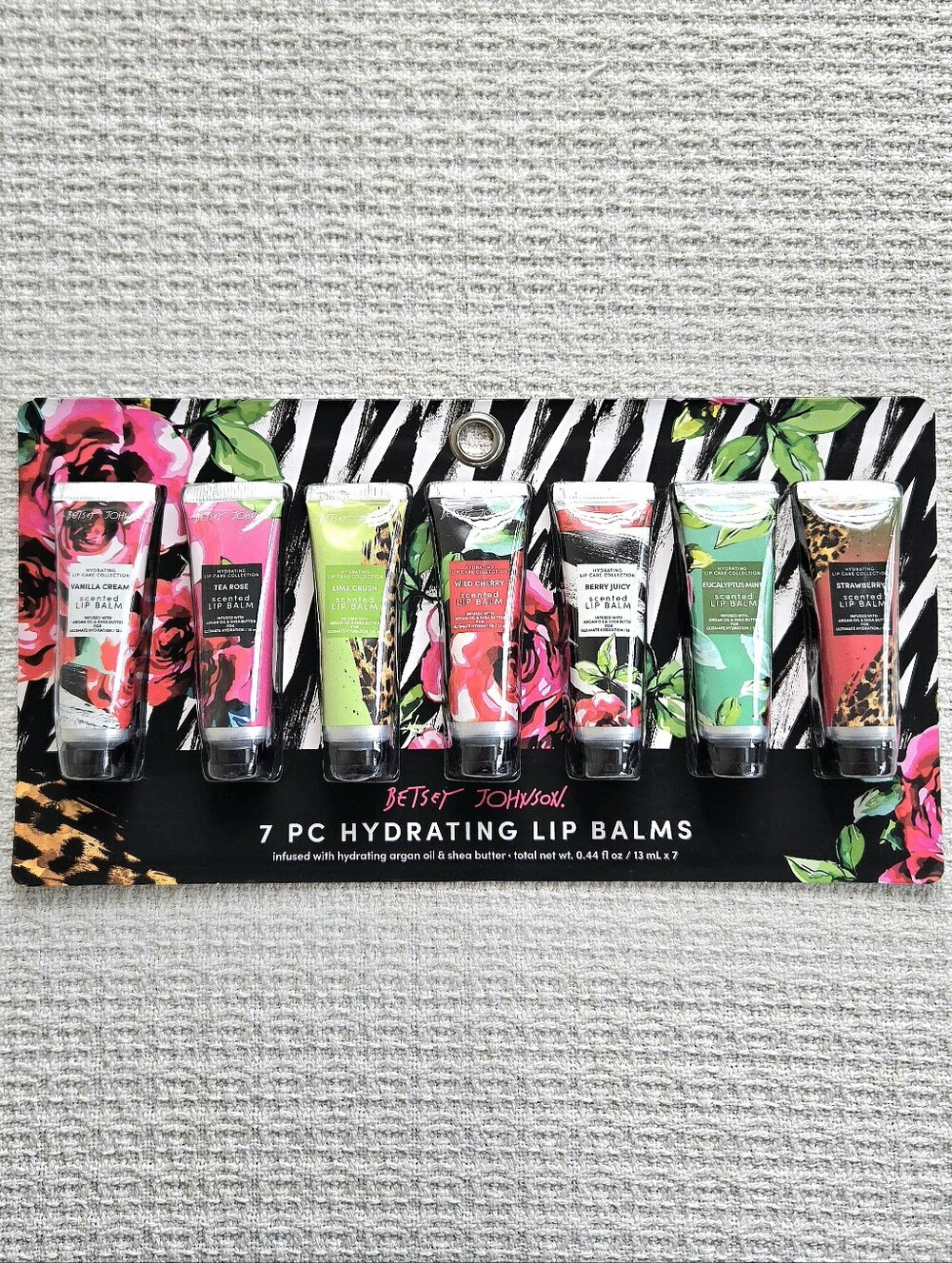 Betsy Johnson 7 Piece Lip Balm Set with Argon Oil & Shea Butter